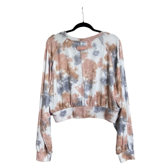 Flirtitude Active Tie Dye Pullover Crop Top Long Sleeves Reverse Seam Detail New - Picture 2 of 16